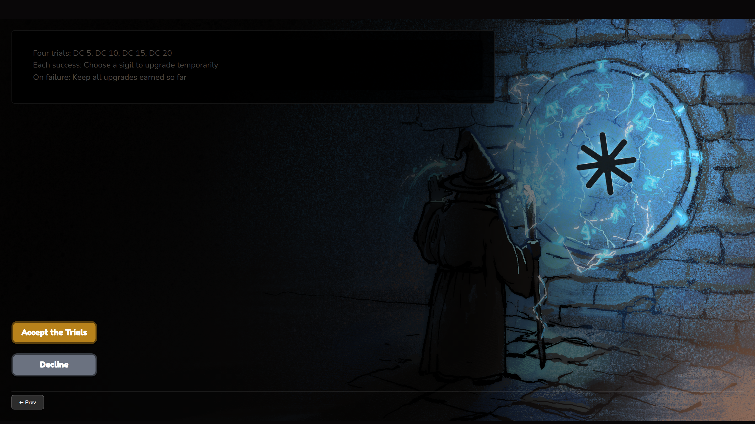 Neutral encounter — the Wizard's Trials